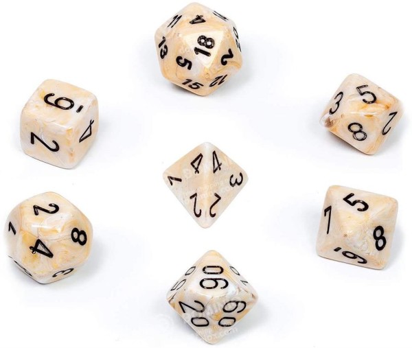 Chessex Marble 7-Die Set - Ivory w/black