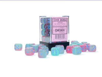 Gemini 12mm d6 Gel Green-Pink/blue Luminary Dice Block (36 dice)