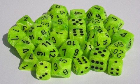 Vortex Bright Green w/black Signature™ Polyhedral 7-Die Sets