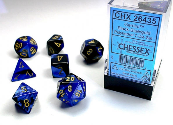 Chessex Gemini Polyhedral Black-Blue /gold 7-Die Set