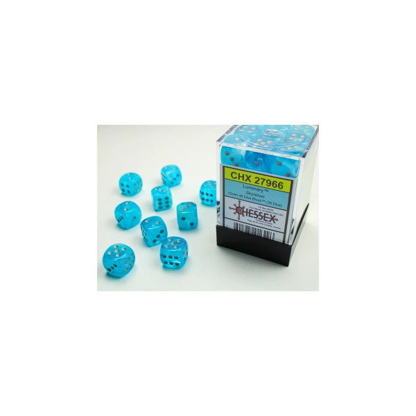 12mm d6 with pips (36 Dice Block) - Luminary Sky/silver 12mm