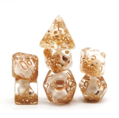 Skull and Gold Glitter RPG Dice Set