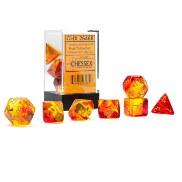 Gemini Polyhedral 7-Die Set - Translucent Red-Yellow/gold