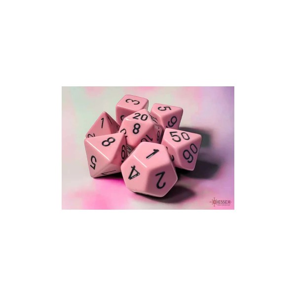 Opaque Polyhedral Pastel Pink/black 7-Die Set