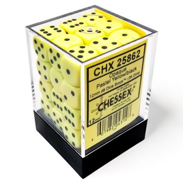 Opaque Pastel D6 Dice Block 12mm - Yellow / Black (36)