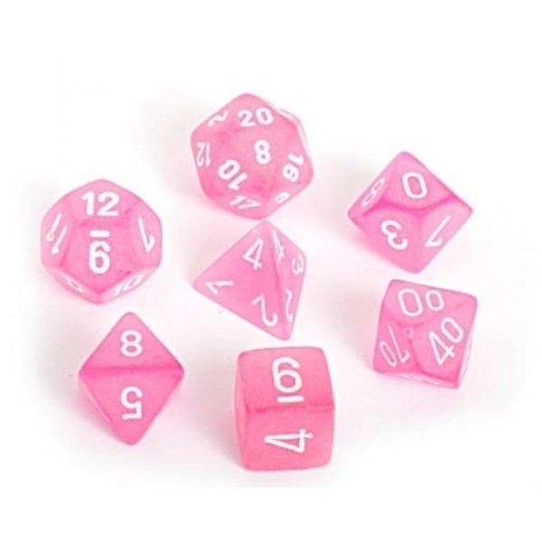 Frosted™ Polyhedral Pink w/white Signature™ Polyhedral 7-Die Sets