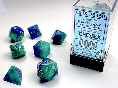 Chessex Gemini Polyhedral Blue-Teal w/gold 7-Die Set