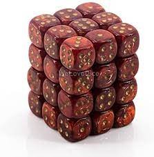 12mm d6 with pips (36 Dice Block) - Scarab Scarlet w/gold