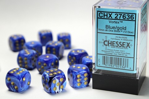 Vortex® 16mm d6 Blue/gold Dice Block™ (12 dice)