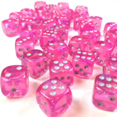 Chessex Borealis 12mm d6 Pink/silver Luminary Dice Block (36 dice)