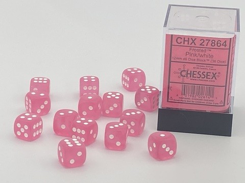 Frosted Pink/White 12mm d6 with pips Dice Blocks™ (36 Dice)