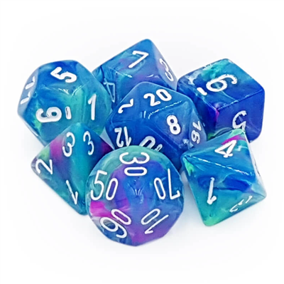 Festive Polyhedral 7-Die Set - Waterlily w/white