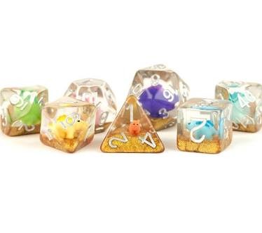 16mm Resin Poly Rainbow Dinosaur Dice Set (7)