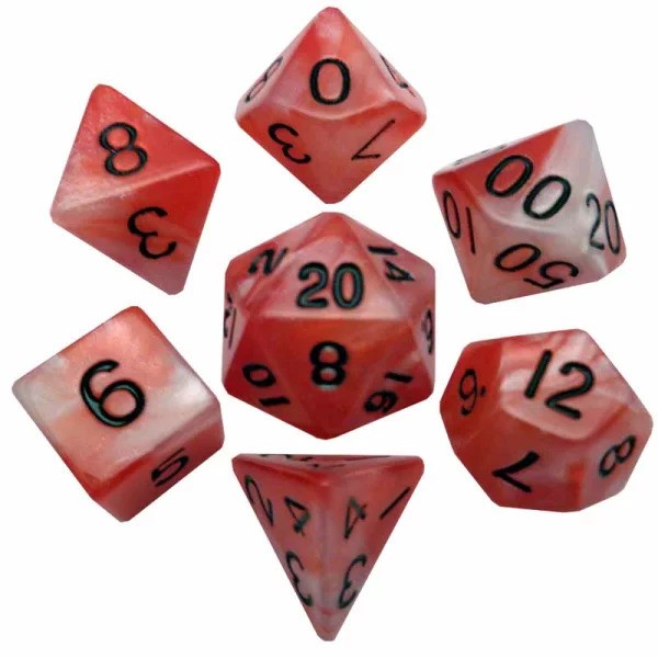 16mm Acrylic Polyhedral Dice Set: Red/White w/ Black Numbers