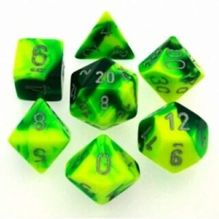 Gemini Polyhedral 7-Die Set - Green-Yellow w/silver