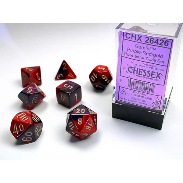 Gemini Polyhedral 7-Die Set - Purple-Red w/gold