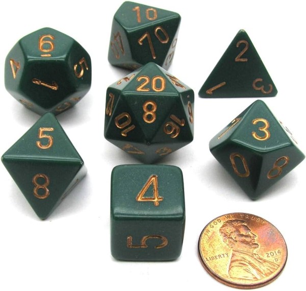 Chessex Opaque Polyhedral Dusty Green /copper 7-Die Set