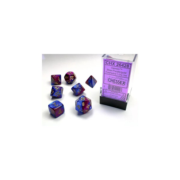 Gemini Polyhedral 7-Die Set - Blue-Purple w/gold