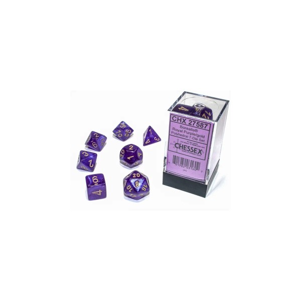 Polyhedral 7-Die Set - Borealis Polyhedral Royal Purple/gold Luminary