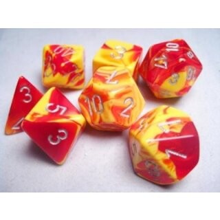 Gemini Red-Yellow w/silver Signature™ Polyhedral 7-Die Sets