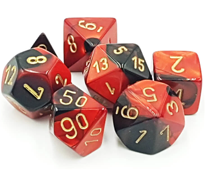 Gemini Polyhedral 7-Die Set - Black-Red w/gold