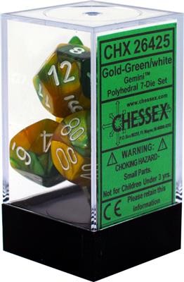 Chessex Gemini Polyhedral 7-Die Set - Gold-Green w/white