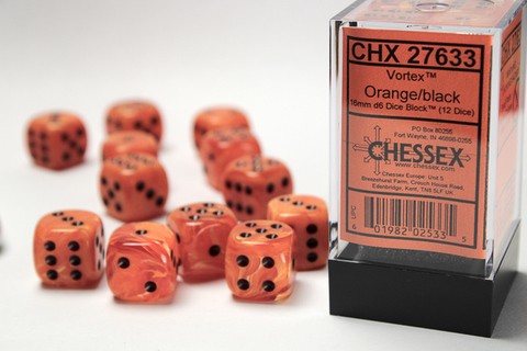 Vortex® 16mm d6 Orange/black Dice Block™ (12 dice)