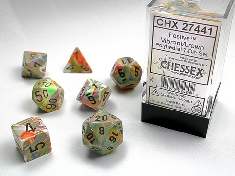 Festive Vibrant w/brown Signature Polyhedral 7-Die Sets