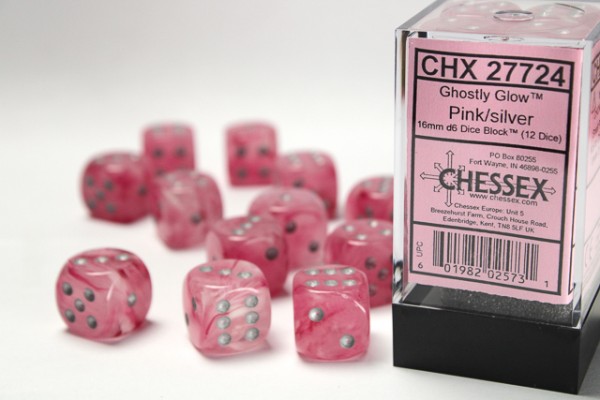 Chessex Ghostly Glow (Luminary) Pink w/ Silver - 12 w6