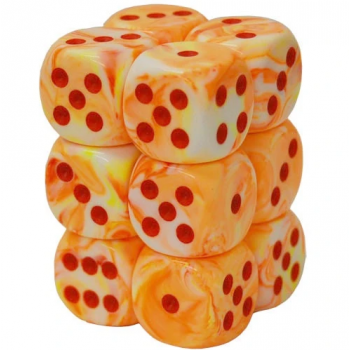 Chessex 16mm d6 with pips Dice Blocks (12 Dice) - Festive Sunburst w/red